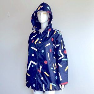 GORMAN by Mireira Ruiz. Spotlight Raincoat, In Blue Geometric Print